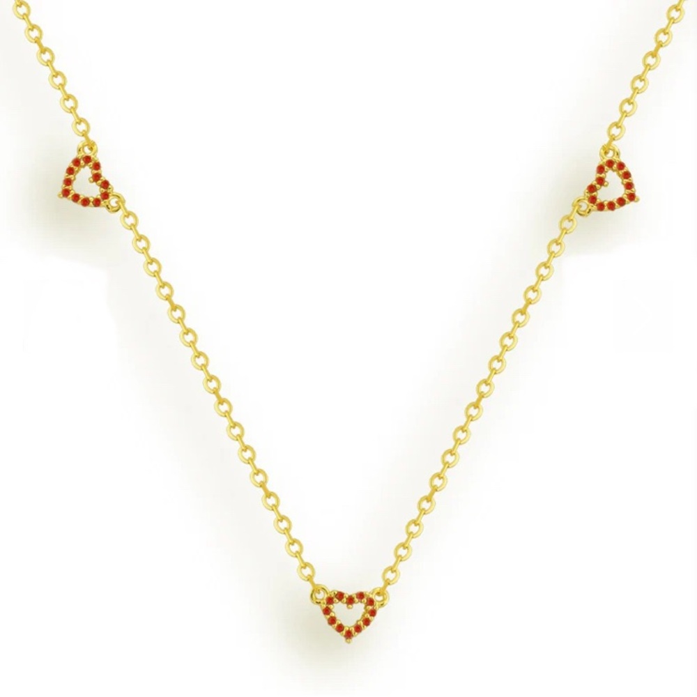 Gold Plated Triple Red Heart Necklace